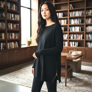 Michael Kors Black Pullover Sweater Zip Sides Goth Punk Witchy Slouchy 2X